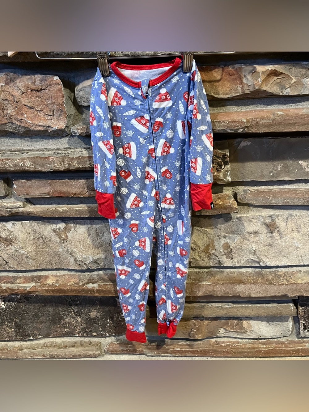 Sweet Bamboo Blue Holiday Hats Long Sleeve Jumpsuit Zipper Front